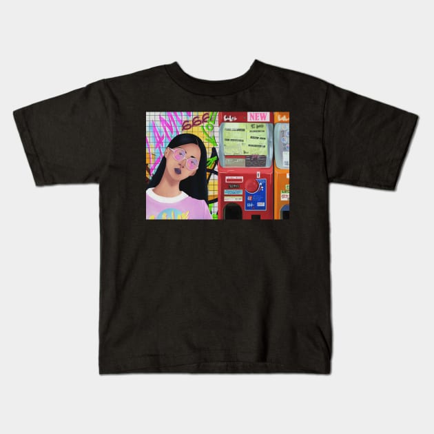 Retro girl Japan aesthetic Kids T-Shirt by SorokinaAnny